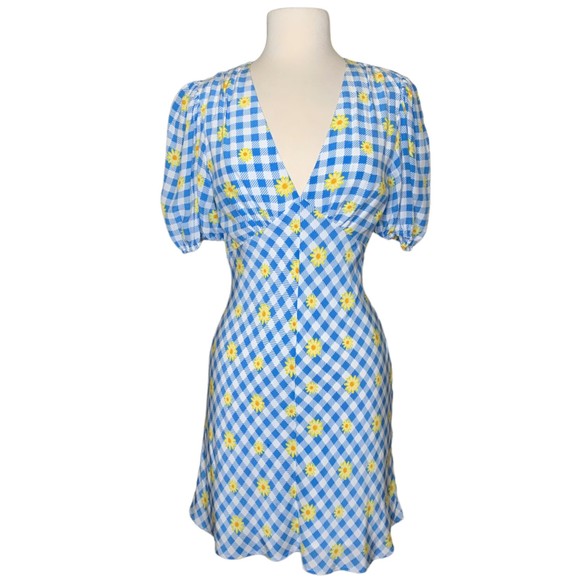 NWT Staud Women Mini Milla Gingham Daisy Plaid Dress 6 Lined Short Sleeve - Picture 2 of 12